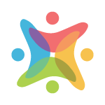 Diversity and Inclusion icon. Image of four symmetrical shapes of varying colors.